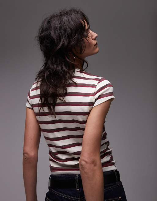 Topshop stripe everyday tee in chocolate brown , 4 of 4