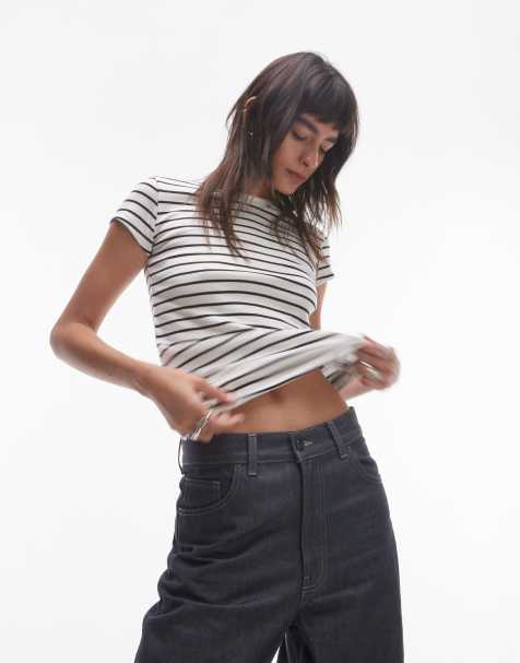 Topshop stripe everyday tee in ecru - view 1