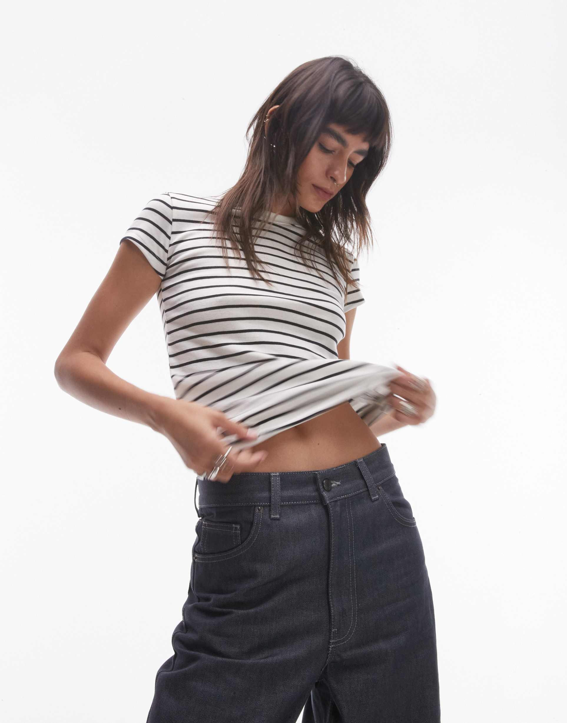 topshop stripe everyday tee in ecru