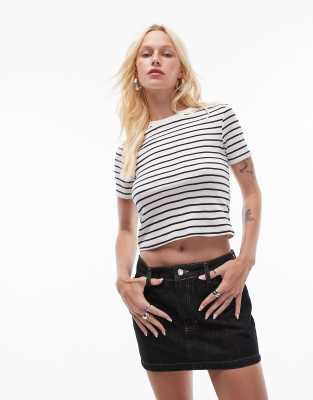 Topshop stripe everyday tee in ecru-White