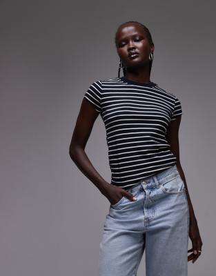 Topshop Topshop stripe everyday tee in navy