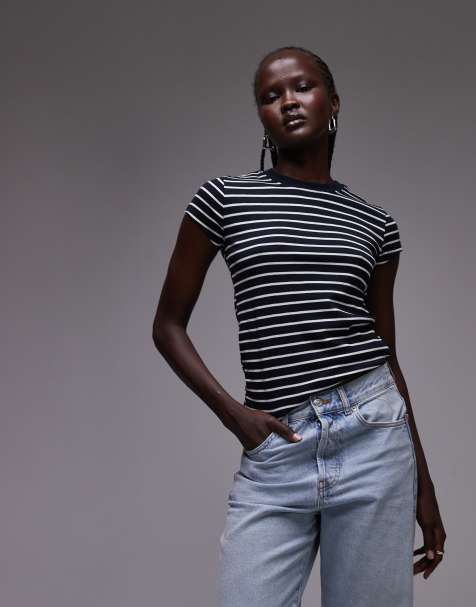 Topshop stripe everyday tee in navy 