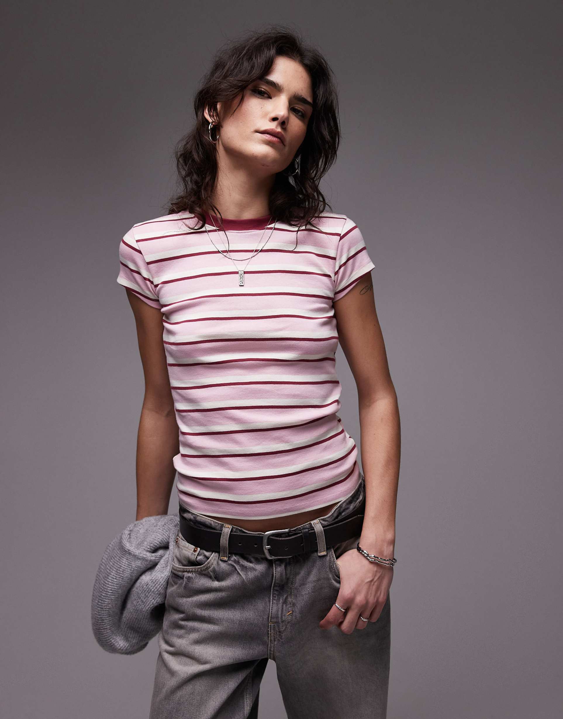 topshop stripe everyday tee in pink