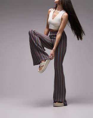 Stripe Lace Frill Off Shoulder Top / Flare Pants ASG0065