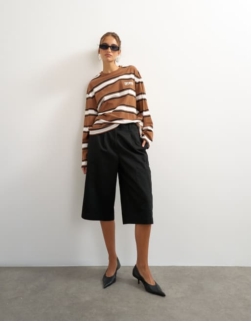 Topshop stripe graphic Copenhagen skater tee in brown, 2 of 4