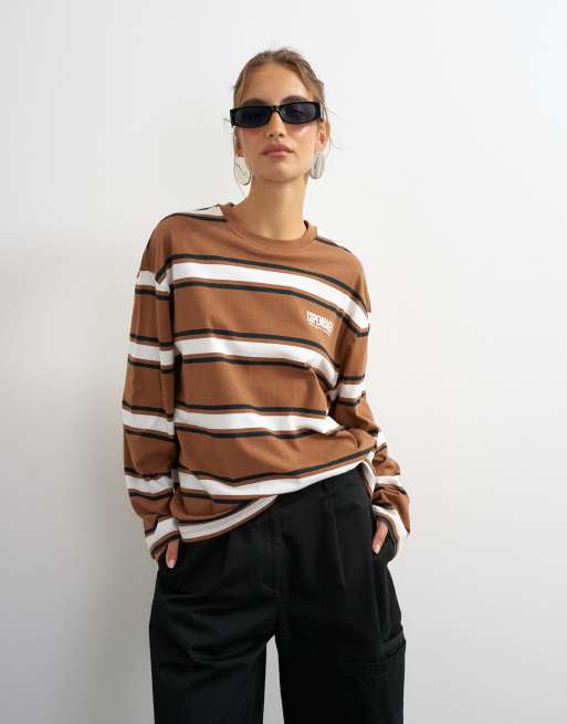 Topshop stripe graphic Copenhagen skater tee in brown, 4 of 4