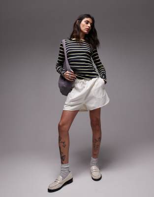 Topshop Stripe Hitched Side Long Sleeve Top In Multi