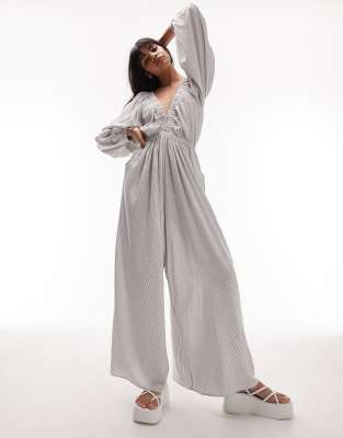 stripe linen jumpsuit in mono-Multi