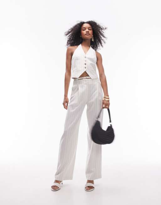 Topshop stripe linen pants in cream - part of a set