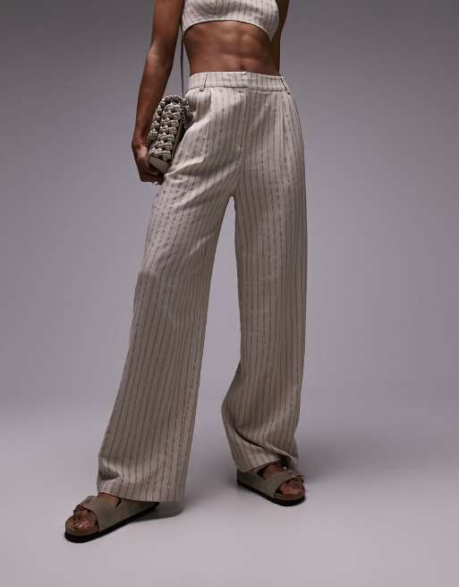 Topshop stripe linen trouser in ecru, 4 of 5