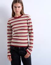 Topshop stripe long sleeve everyday tee in burgundy