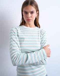 Stripe long sleeve everyday tee in ecru