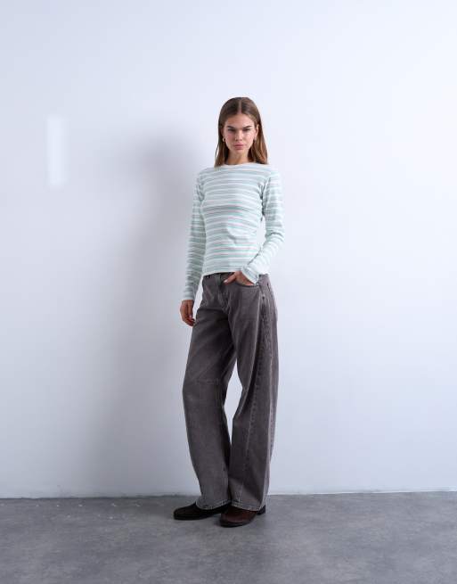 Topshop stripe long sleeve everyday tee in ecru, 2 of 4
