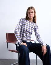 Topshop stripe long sleeve everyday tee in purple