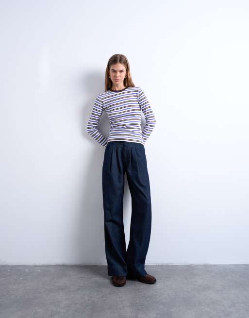 Topshop stripe long sleeve everyday tee in purple