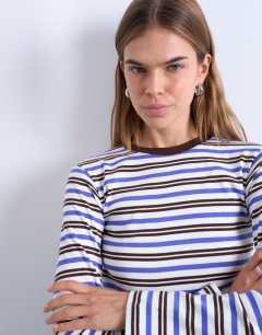 Model wearing Stripe long sleeve everyday tee in purple