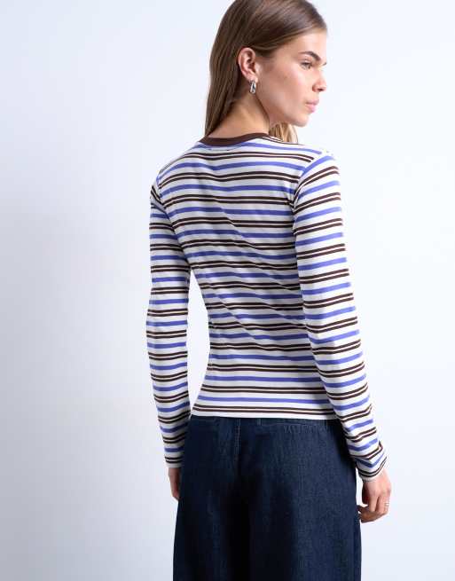 Topshop stripe long sleeve everyday tee in purple