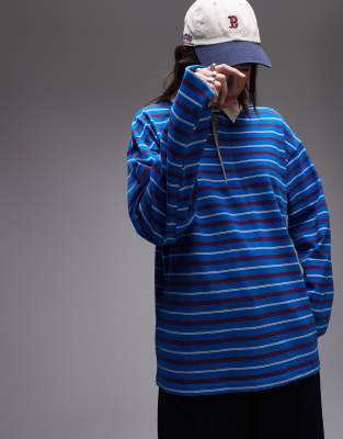 stripe long sleeve polo in blue