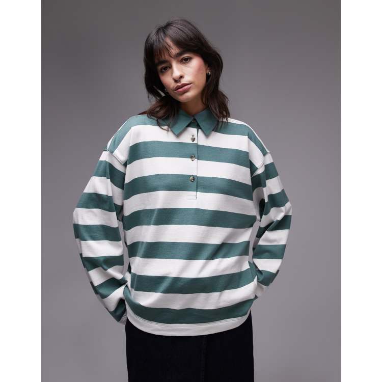 トップス CLESSTE Striped Massive Polo Shirt MAISON KITSUNÉ Striped Oversized Polo Shirt | SOFT MAUVE/CARDAMONE