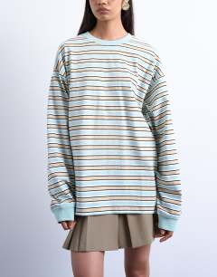 Stripe long sleeve slouchy skater tee in beige