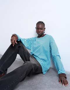 Stripe long sleeve slouchy skater tee in blue