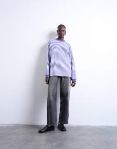 Model wearing Stripe long sleeve slouchy skater tee in purple