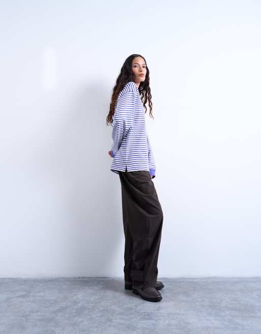 Topshop stripe long sleeve slouchy skater tee in purple, 2 of 4