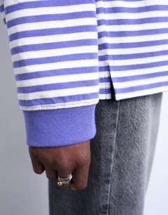 Model wearing Stripe long sleeve slouchy skater tee in purple