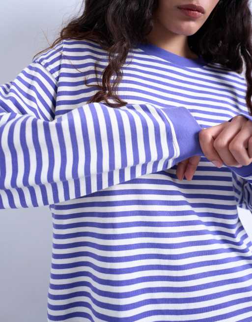 Topshop stripe long sleeve slouchy skater tee in purple, 4 of 4