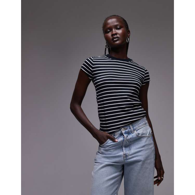 Black and white striped longline shirt best sale