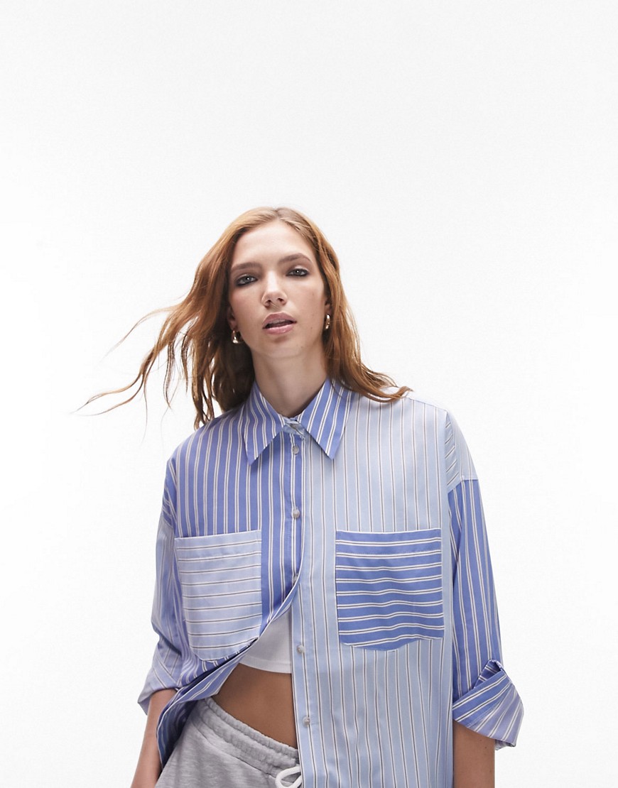 Topshop stripe mix and match shirt in blue