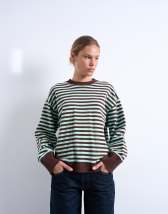 Topshop stripe oversized deep cuff sweat in mint and chocolate