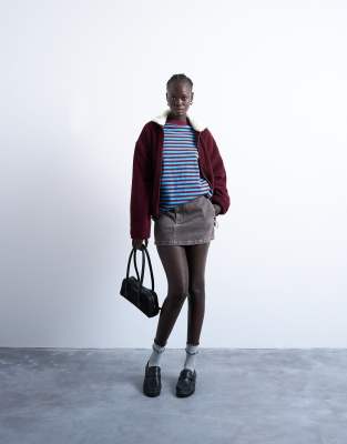 Topshop Stripe Oversized Deep Cuff Sweatshirt In Multi