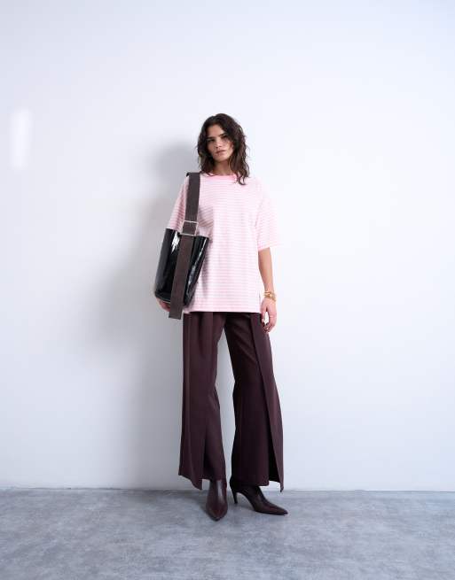 Topshop stripe oversized drop shoulder tee in pink, 4 of 4