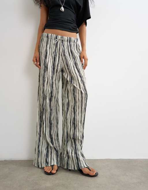 Topshop stripe plisse pants in black, 3 of 5