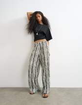 Topshop stripe plisse trouser in black