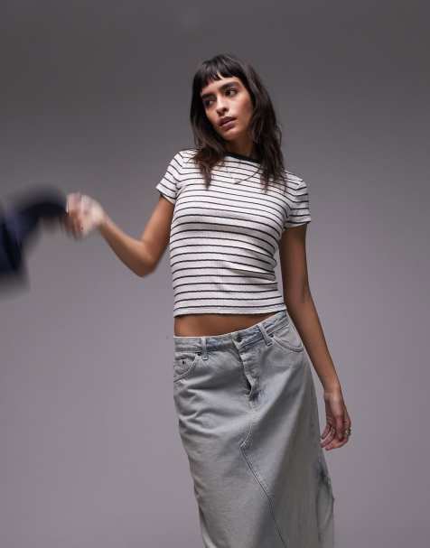 Topshop stripe pointelle baby tee in ecru - view 1