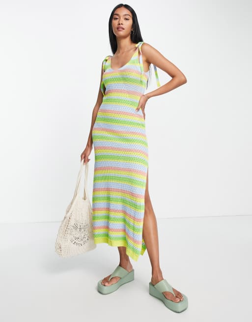 Striped Sequin Midi Dress in Multi