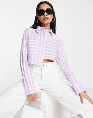 Topshop stripe poplin cropped shirt in lilac  - ASOS Price Checker