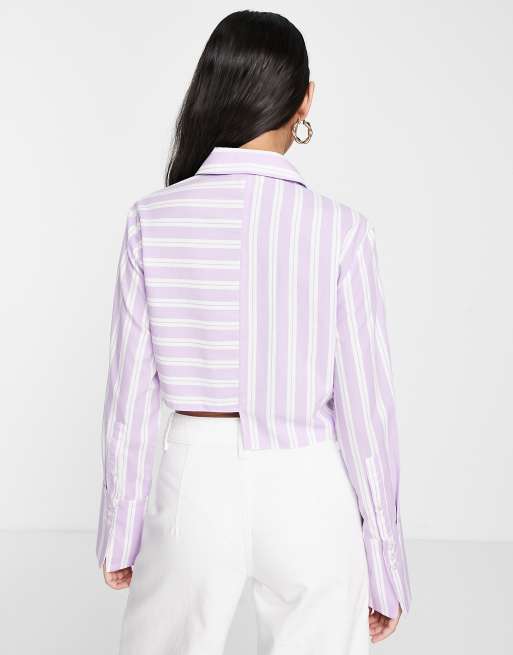Topshop stripe poplin cropped shirt in lilac , 2 of 4