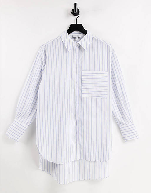 Women Shirts & Blouses/Topshop stripe poplin shirt in pale blue 