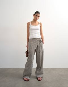 Stripe poplin wrapover skirt trouser in brown