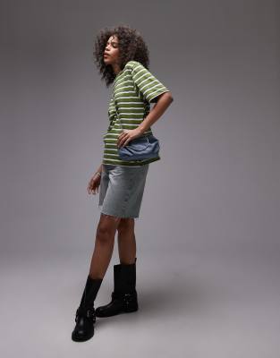 Topshop striped premium basic short sleeve tee in green