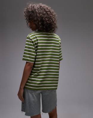 Topshop striped premium basic short sleeve tee in green