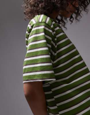 Topshop striped premium basic short sleeve tee in green