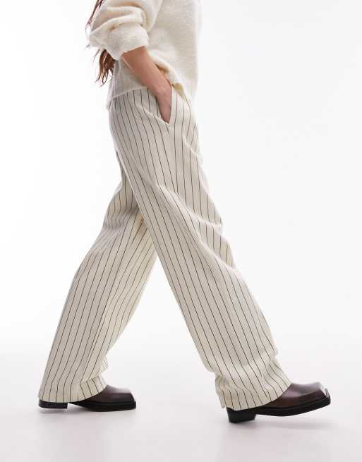 Topshop stripe pull on straight leg pants in ecru