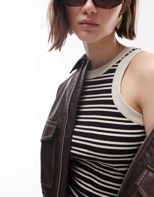 Topshop stripe racer tank top in mono