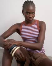 Topshop stripe rib racer vest in brown