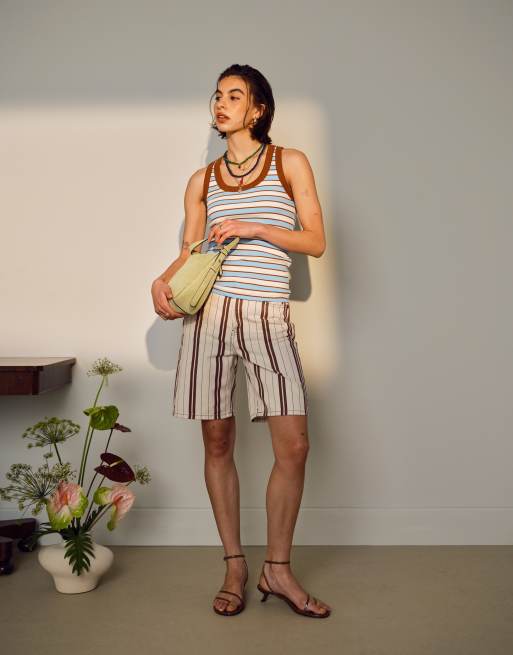 Topshop stripe rib scoop neck tank top in blue