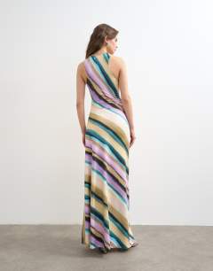 Model wearing Stripe ruched detail maxi dress in lilac
